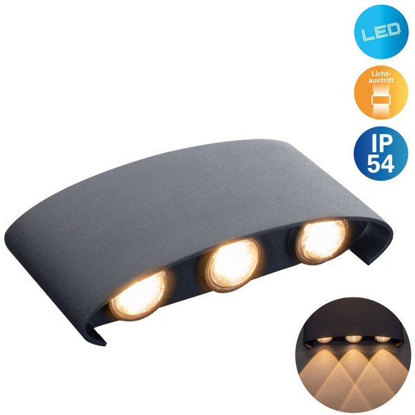 näve LED Außen-Wandleuchte Auron, LED fest integriert, Warmweiß, anthrazit, geschwungene Form, Lichtaustritt nach oben und unten, IP54