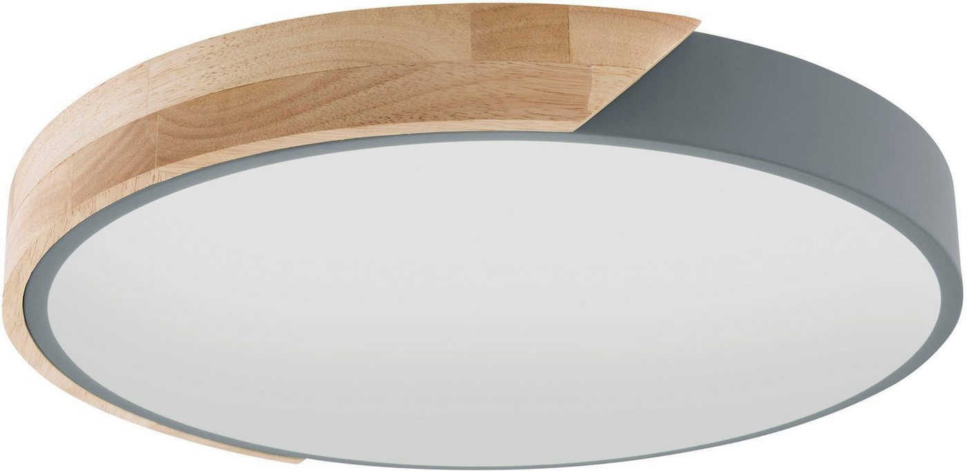 näve LED Deckenleuchte Borneo, LED fest integriert, Warmweiß, rund, LED, Rand teils grau/teils Eichenholz, Lichtfarbe warmweiß – Bild 2 von 5