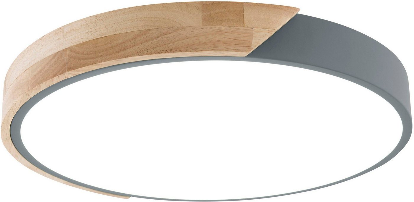 näve LED Deckenleuchte Borneo, LED fest integriert, Warmweiß, rund, LED, Rand teils grau/teils Eichenholz, Lichtfarbe warmweiß – Bild 3 von 5