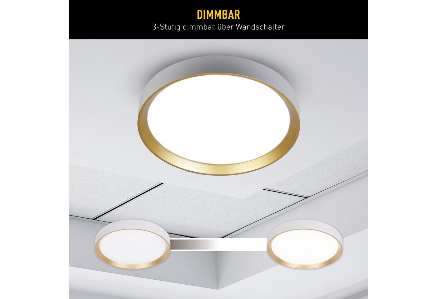 näve LED Deckenleuchte Rio, Dimmfunktion, Memoryfunktion, LED wechselbar, Neutralweiß, 3 stufig dimmbar per Wandschalter/25%/50%/100%, inkl. Memoryfunktion – Bild 2 von 5