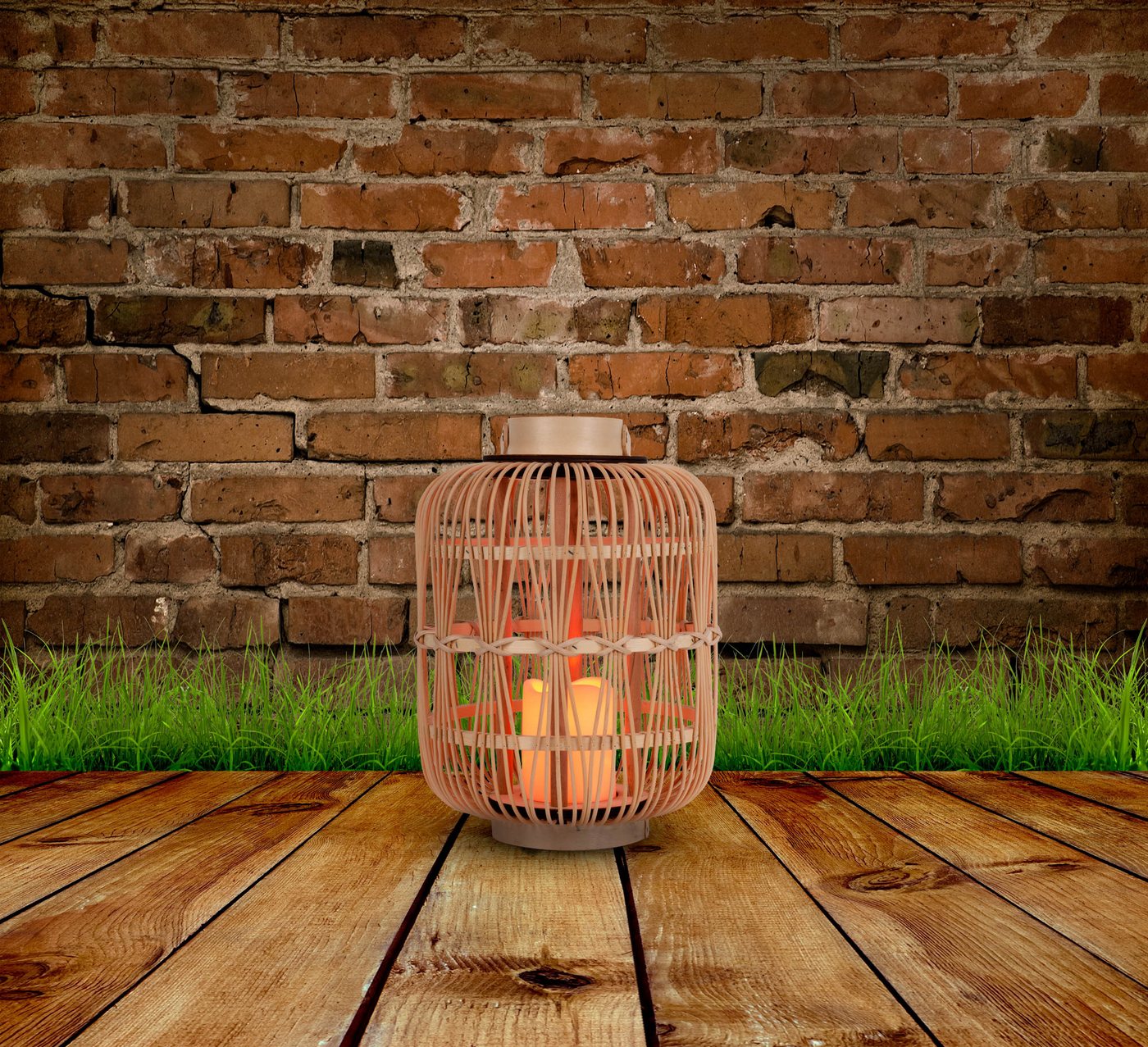 näve LED Dekolicht Korbinian, Timerfunktion, Leuchtmittel wechselbar, Warmweiß, Rattankorb natur mit Griff inkl. 1x LED-Kerze warmweiß, Timer, IP20 – Bild 2 von 5