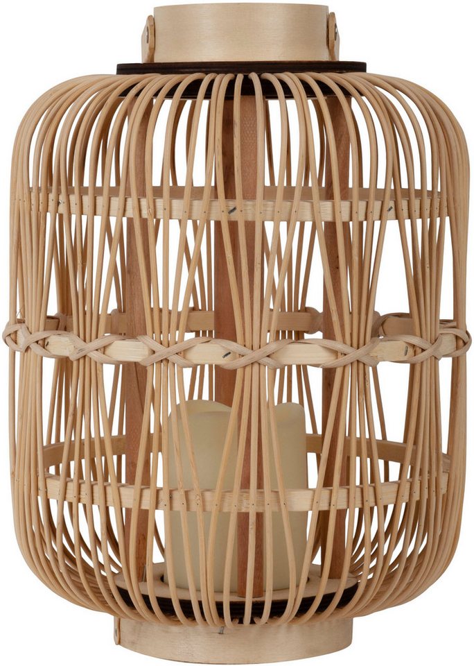 näve LED Dekolicht Korbinian, Timerfunktion, Leuchtmittel wechselbar, Warmweiß, Rattankorb natur mit Griff inkl. 1x LED-Kerze warmweiß, Timer, IP20 – Bild 4 von 5