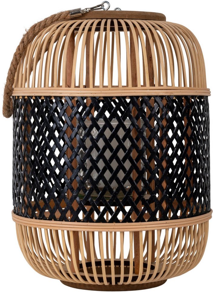 näve LED Dekolicht Korbinian, Tageslichtsensor, LED fest integriert, Warmweiß, Rattankorb natur/schwarz mit Griff inkl. Solarkerze mit Flammeneffekt – Bild 4 von 5