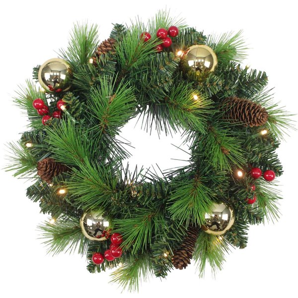 näve LED Dekoobjekt Dekokranz Noel, Weihnachtsdeko, Türkranz mit Kugeln, Zapfen und Beeren, Warmweiß, LED-Weihnachtskranz mit Timer, Ø ca. 35 cm