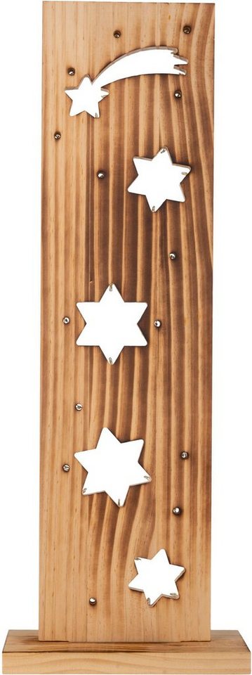 näve LED Dekoobjekt Sterne, Weihnachtsdeko aus Holz, Timerfunktion, LED fest integriert, Warmweiß, Holz-Stehleuchte, Höhe ca. 60 cm, Batteriebetrieben – Bild 3 von 5