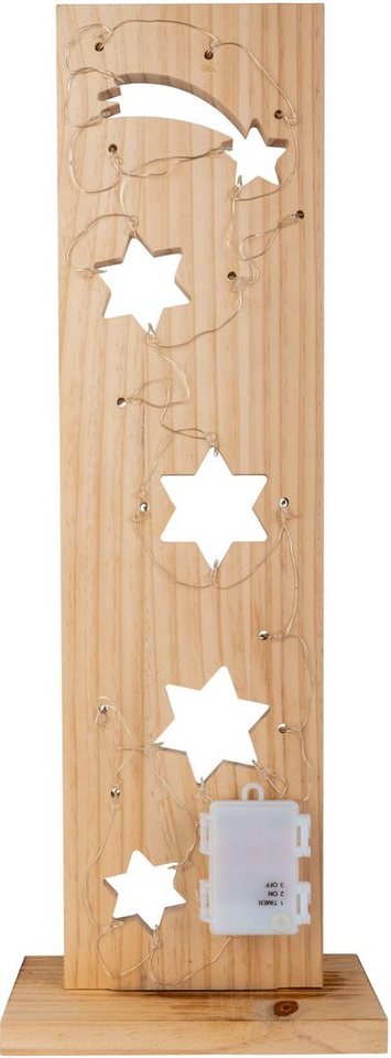 näve LED Dekoobjekt Sterne, Weihnachtsdeko aus Holz, Timerfunktion, LED fest integriert, Warmweiß, Holz-Stehleuchte, Höhe ca. 60 cm, Batteriebetrieben – Bild 5 von 5