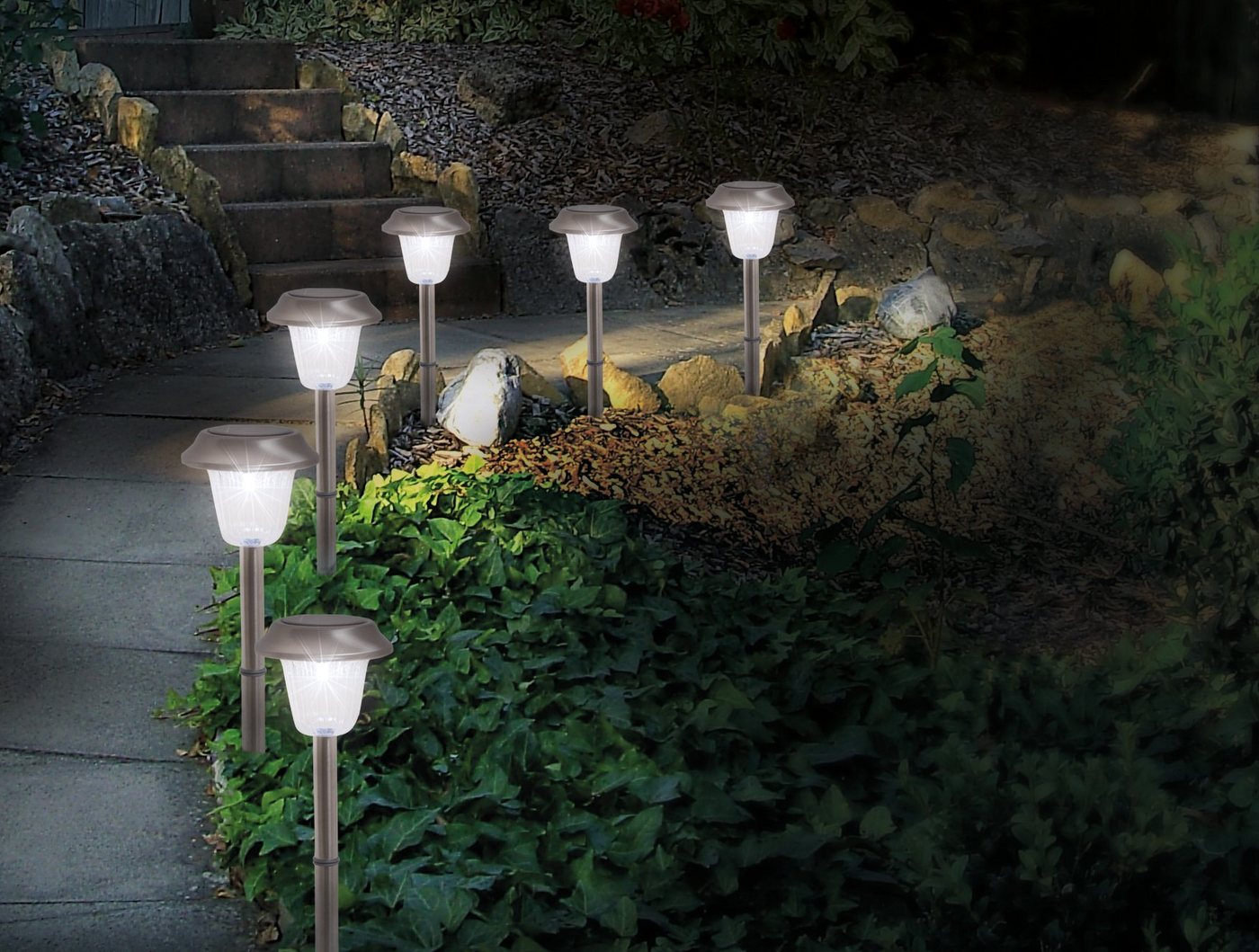 näve LED Gartenleuchte Gustav, LED fest integriert, 6er-Set LED Außenleuchte mit Erdspieß – Bild 2 von 3