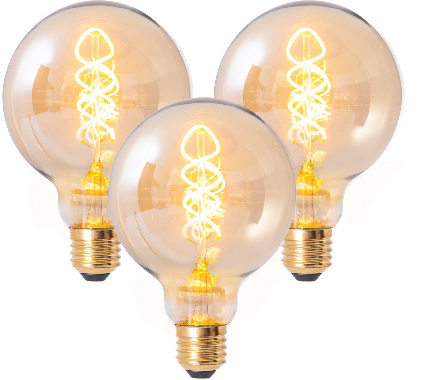 näve LED-Leuchtmittel Dilly, E27, 3 St., Warmweiß, Retro Ø 9,5cm Filament, 3er Set, 4W LED, dimmbar, 1800 Kelvin – Bild 3 von 5