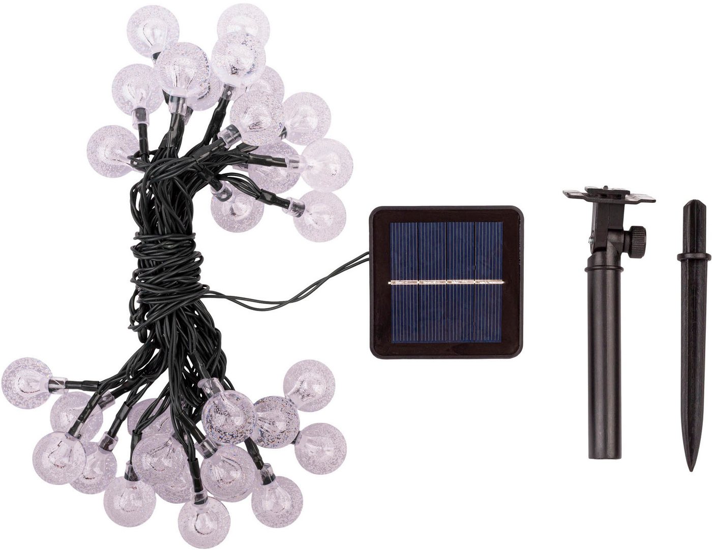 näve LED-Lichterkette Becul, 50-flammig, Solar, 50 Leuchtkugeln, 8 Leuchtmodi per Fernbedienung inkl., Timer – Bild 4 von 5