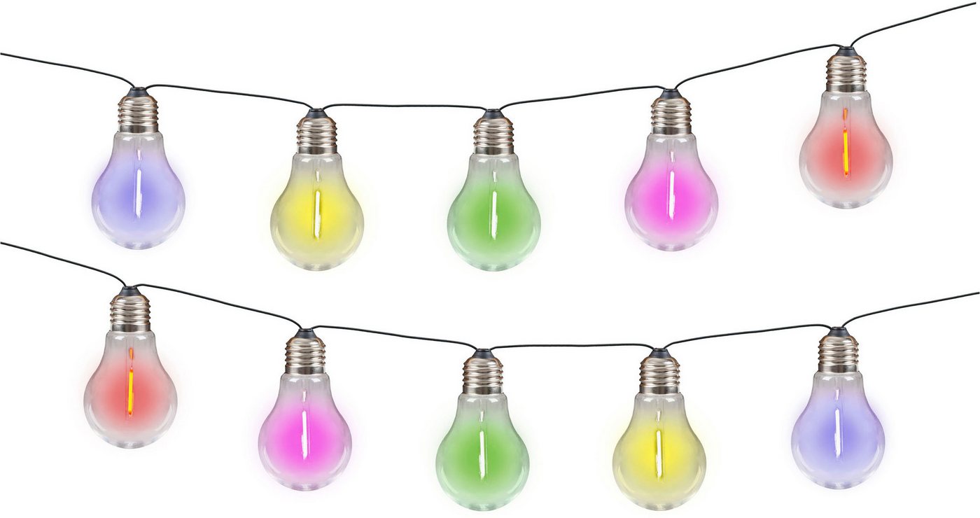 näve LED-Lichterkette Linda, 10-flammig, Solar, 10 Glühbirnen klar, RGB-LED, Dämmerungssensor, Zuleitung 180cm – Bild 3 von 5