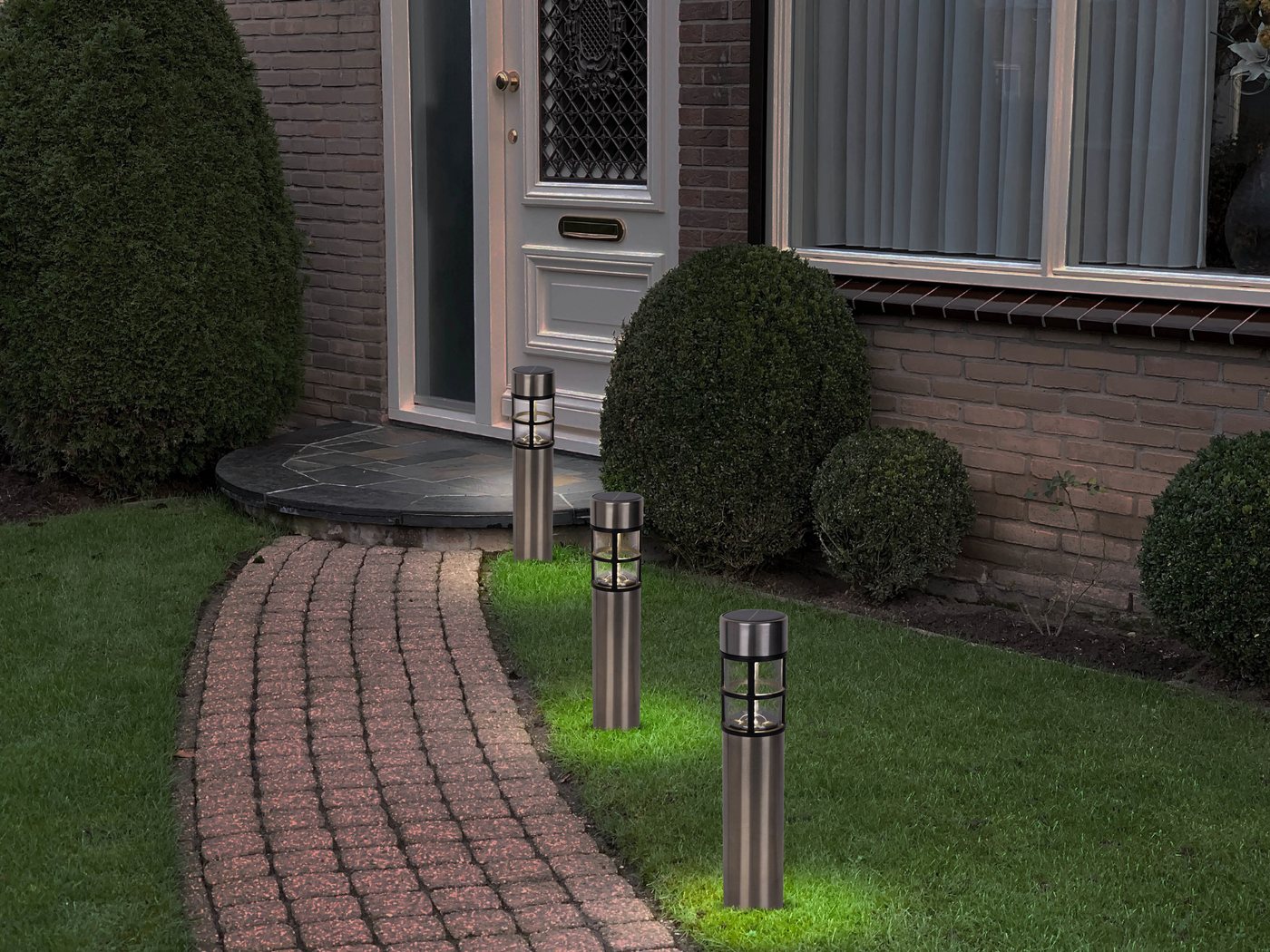 näve LED Solarleuchte Bobby, Ein-/Ausschalter, Tageslichtsensor, Leuchtmittel wechselbar, Warmweiß, 3er Set, Dämmerungssensor, Schiebeschalter, Höhe 42cm, Edels – Bild 2 von 5