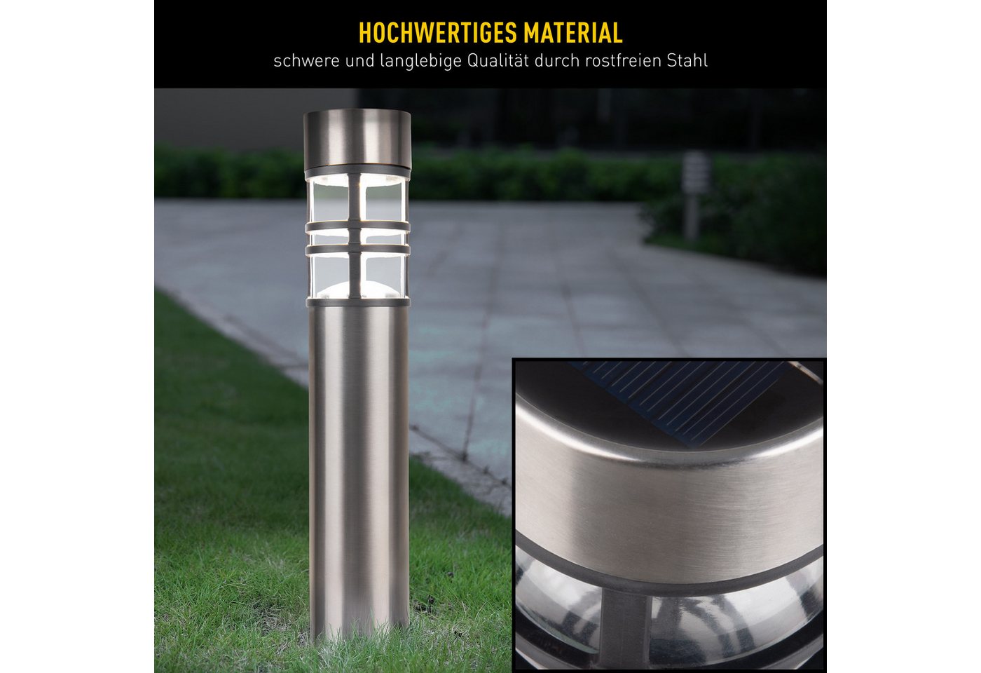 näve LED Solarleuchte Bobby, Ein-/Ausschalter, Tageslichtsensor, Leuchtmittel wechselbar, Warmweiß, 3er Set, Dämmerungssensor, Schiebeschalter, Höhe 42cm, Edels – Bild 3 von 5