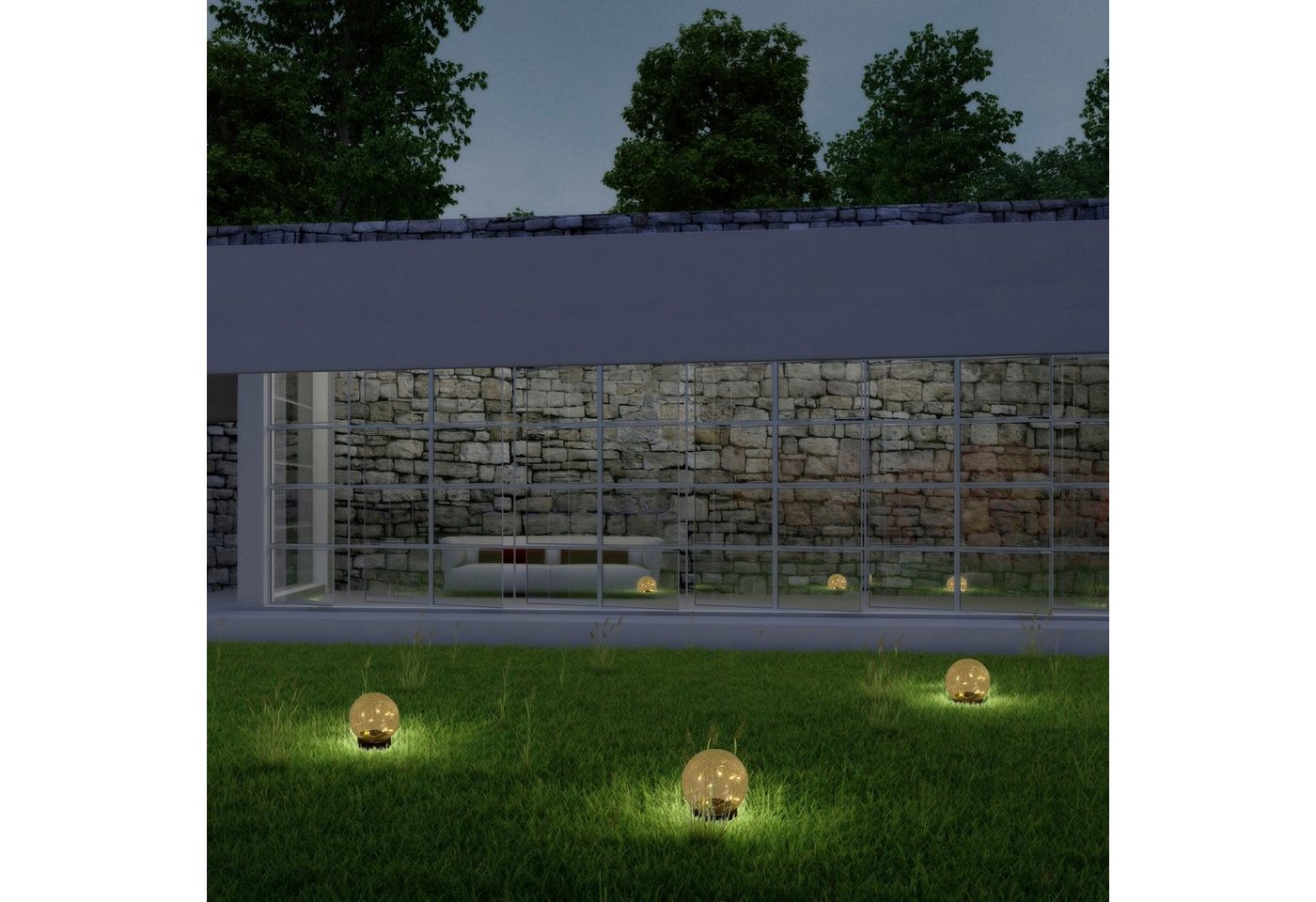 näve LED Solarleuchte Crackle, LED fest integriert, Warmweiß, 3er Set, klar/schwarz, als Tischleuchte oder Erdspieß – Bild 3 von 5