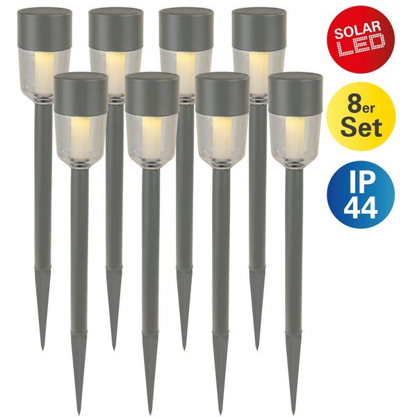 näve LED Solarleuchte Doha, LED fest integriert, Warmweiß, 8er-Set Dekoerdspieß, je H: 35,5cm, grau, LED warmweiß, Leuchtdauer 8h