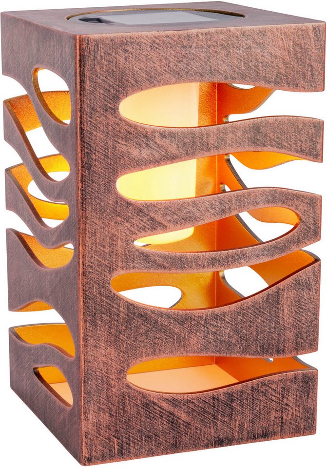 näve LED Solarleuchte Hilda, Tageslichtsensor, LED fest integriert, Warmweiß, quadratisch, gold/braune Marmoroptik, Flammeneffekt, Dämmerungssensor – Bild 5 von 5