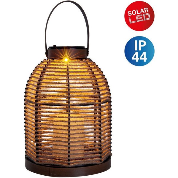 näve LED Solarleuchte Korbinian, LED fest integriert, Warmweiß, Schnurbespannung, Haltegriff, unbeleuchtete Dekokerze, H: 29cm