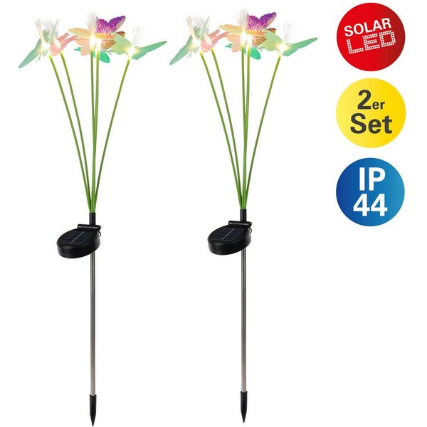 näve LED Solarleuchte Mariposa, LED fest integriert, Warmweiß, 2er-Set Dekoerdspieß, je 6 Schmetterlinge, je 6 LED, H: 70cm, bunt