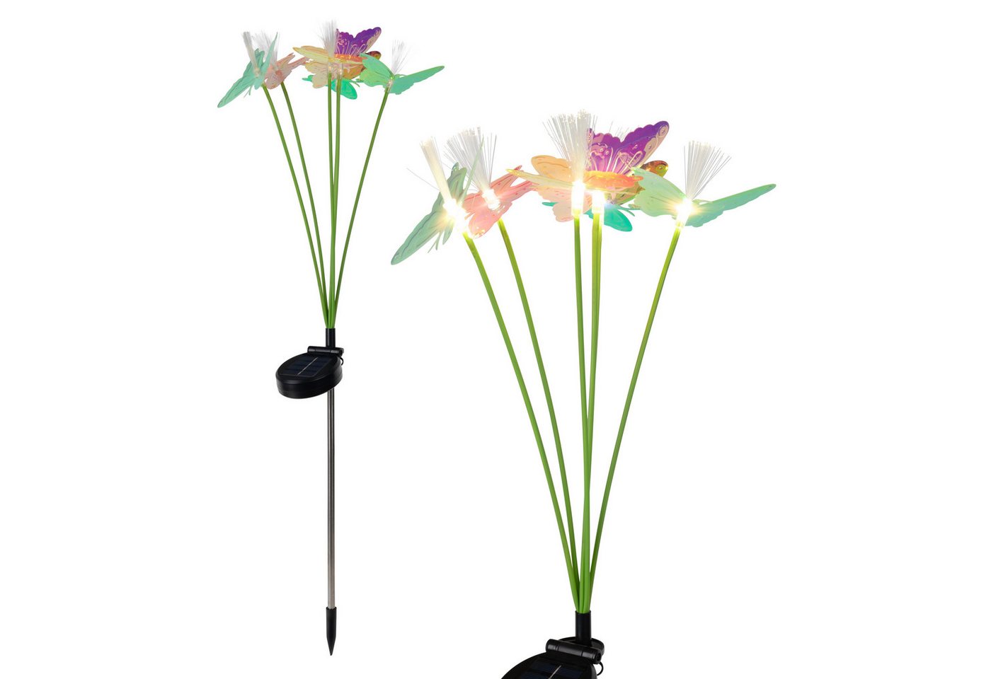 näve LED Solarleuchte Mariposa, LED fest integriert, Warmweiß, 2er-Set Dekoerdspieß, je 6 Schmetterlinge, je 6 LED, H: 70cm, bunt – Bild 5 von 5