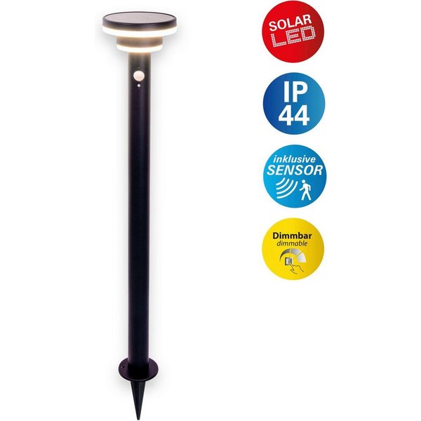 näve LED Solarleuchte Nora, Bewegungsmelder, LED fest integriert, Warmweiß, inkl. Bewegungsmelder, stufenweise dimmbar, H: 86cm, mit Erdspieß