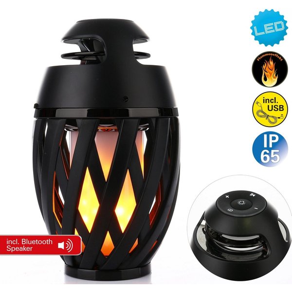 näve LED Tischleuchte Muna, Bluetooth-Lautsprecher, USB-Ladefunktion, LED fest integriert, Bluetooth Speaker, Falmmeneffekt, ca. 5-6h Lichteffekt + Lautsprecher