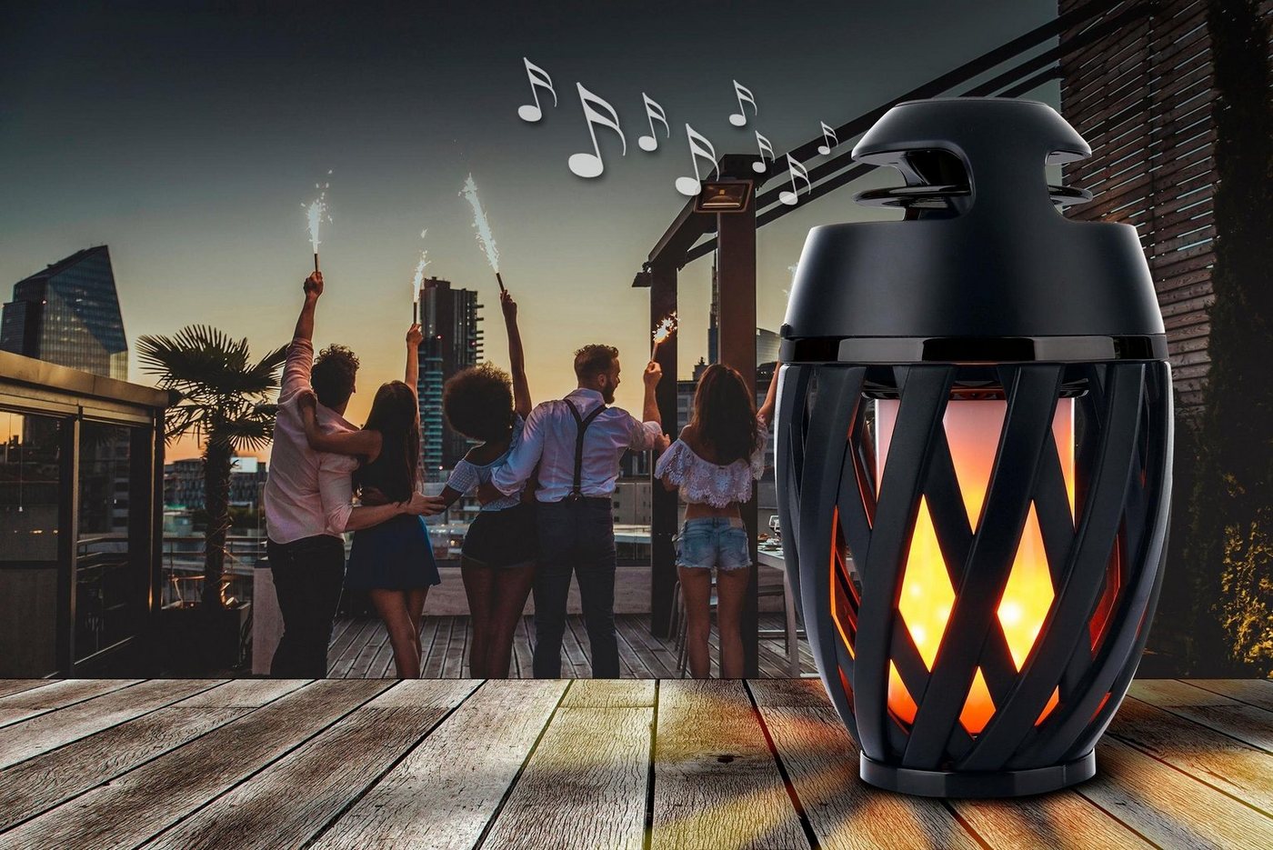 näve LED Tischleuchte Muna, Bluetooth-Lautsprecher, USB-Ladefunktion, LED fest integriert, Bluetooth Speaker, Falmmeneffekt, ca. 5-6h Lichteffekt + Lautsprecher – Bild 5 von 5
