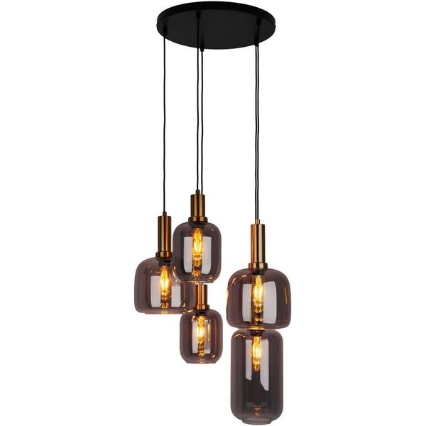 näve Pendelleuchte Fumo, ohne Leuchtmittel, aus Metall in Schwarz und Gold und Rauchglas, Ø ca. 55 cm, Höhe 150 cm