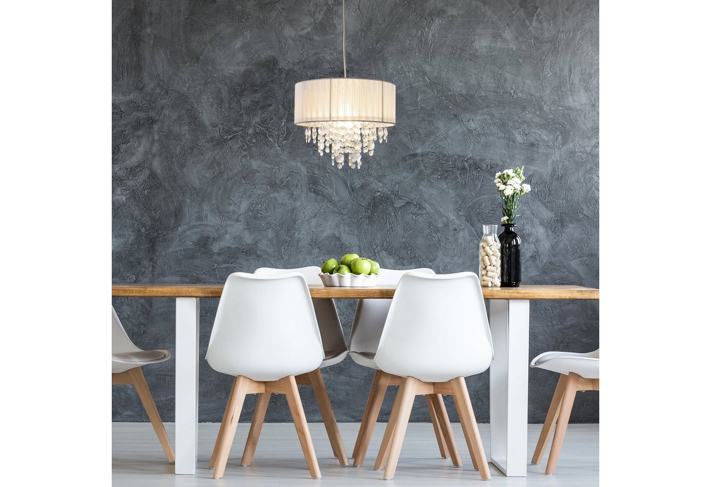 näve Pendelleuchte Kristallo, ohne Leuchtmittel, Leuchtmittel wechselbar, incl. Pendel: weiß - 80cm, Material: Metall/Kunststoff/Textil, weiß – Bild 3 von 3