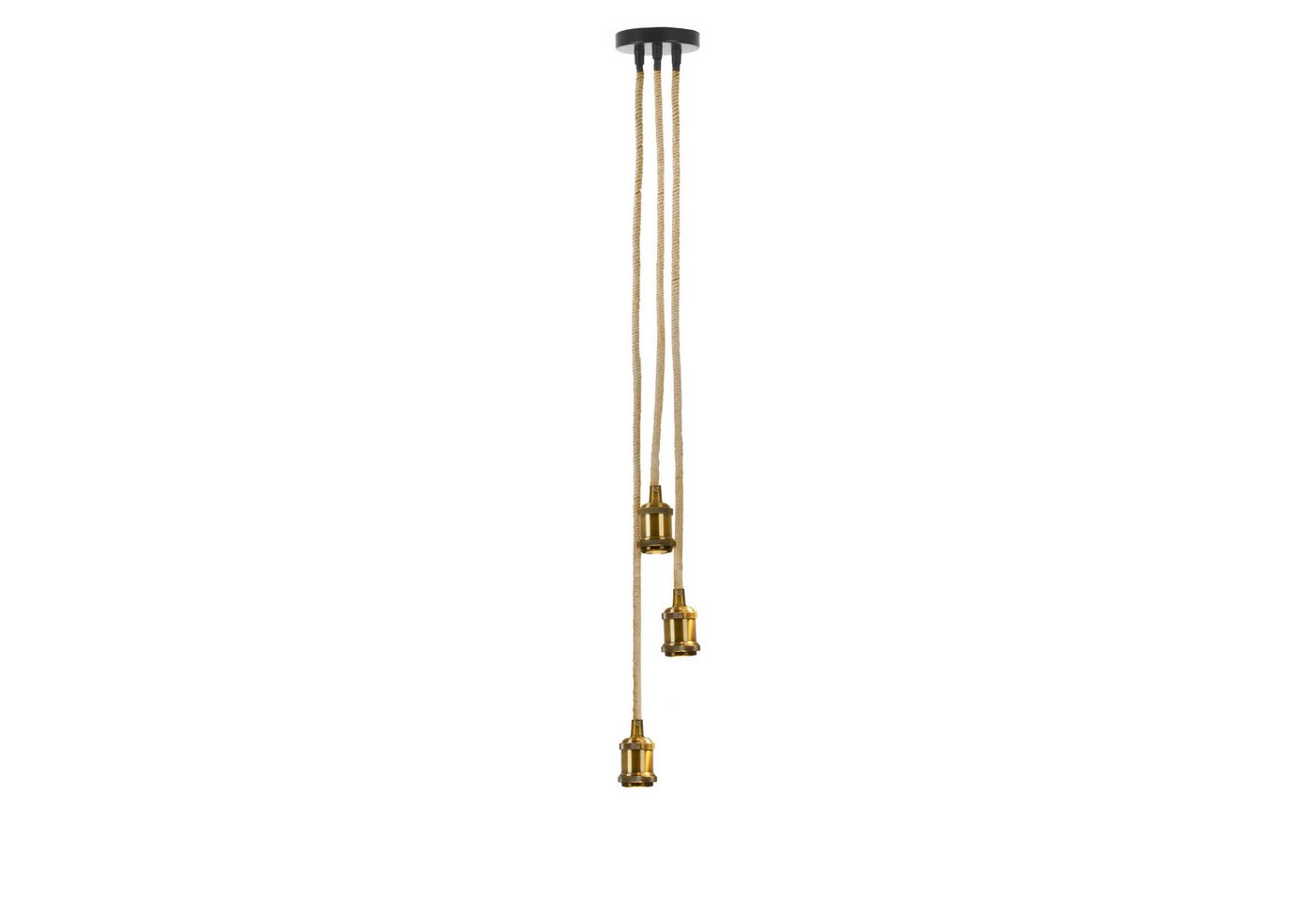näve Pendelleuchte Ontario, ohne Leuchtmittel, Leuchtmittel wechselbar, 3er Metallbaldachin in altmessing/schwarz mit Hanfseil, E27, H: 85cm – Bild 5 von 5