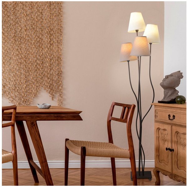 näve Stehlampe Boho, ohne Leuchtmittel, 4flg., E14, Textilschirme 2x beige, 2x braun, inkl. Fußschalter