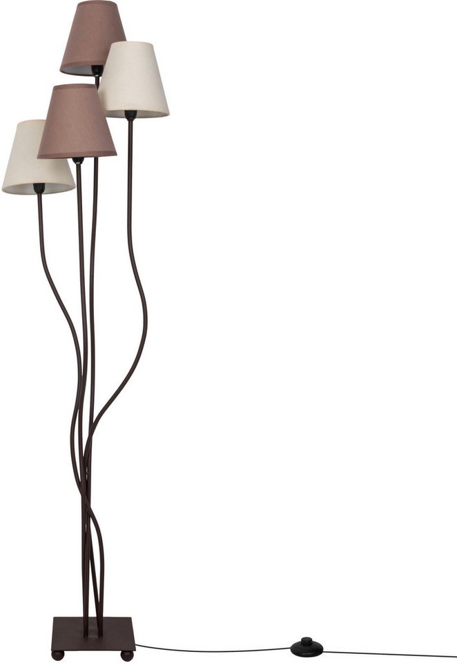 näve Stehlampe Boho, ohne Leuchtmittel, 4flg., E14, Textilschirme 2x beige, 2x braun, inkl. Fußschalter – Bild 2 von 5
