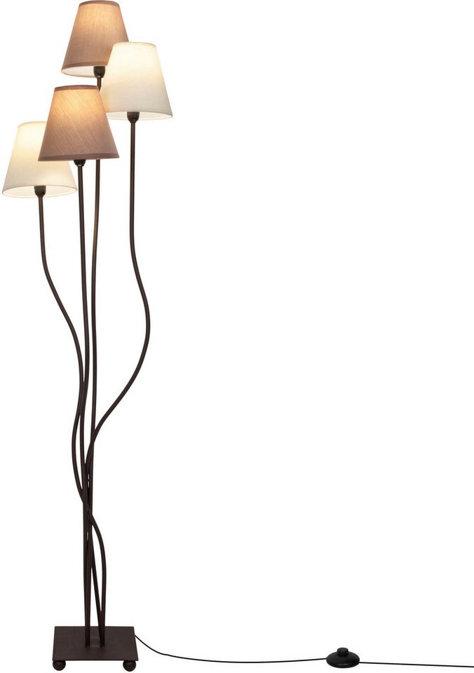 näve Stehlampe Boho, ohne Leuchtmittel, 4flg., E14, Textilschirme 2x beige, 2x braun, inkl. Fußschalter – Bild 3 von 5