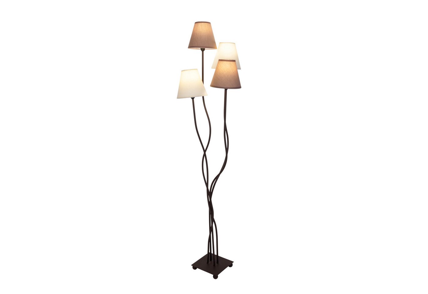 näve Stehlampe Boho, ohne Leuchtmittel, 4flg., E14, Textilschirme 2x beige, 2x braun, inkl. Fußschalter – Bild 5 von 5