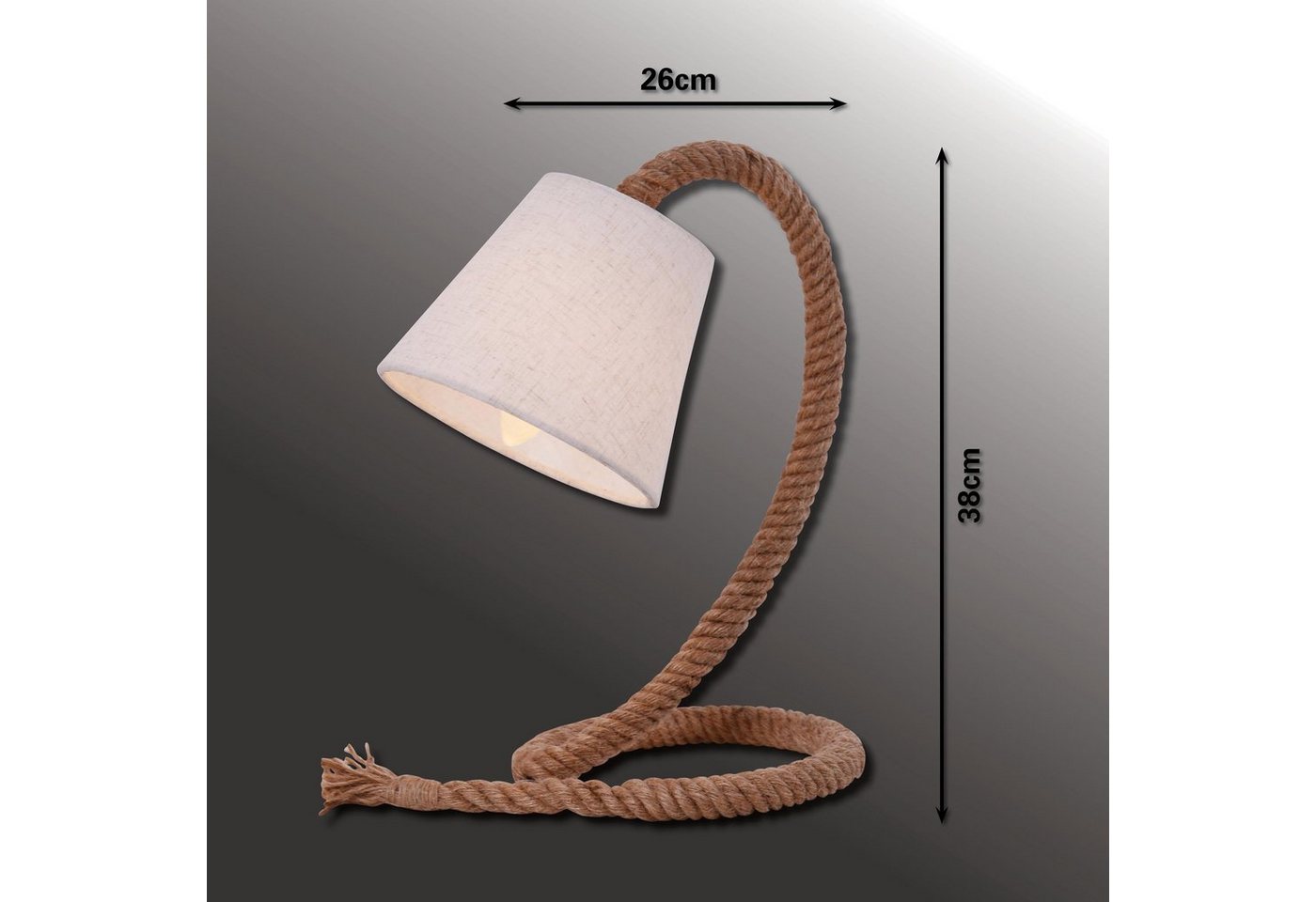 näve Tischleuchte Rope, ohne Leuchtmittel, Exkl. 1x E14 max. 40W,Fuß: Juteseil natur,Farbe Schirm: weiß – Bild 5 von 5