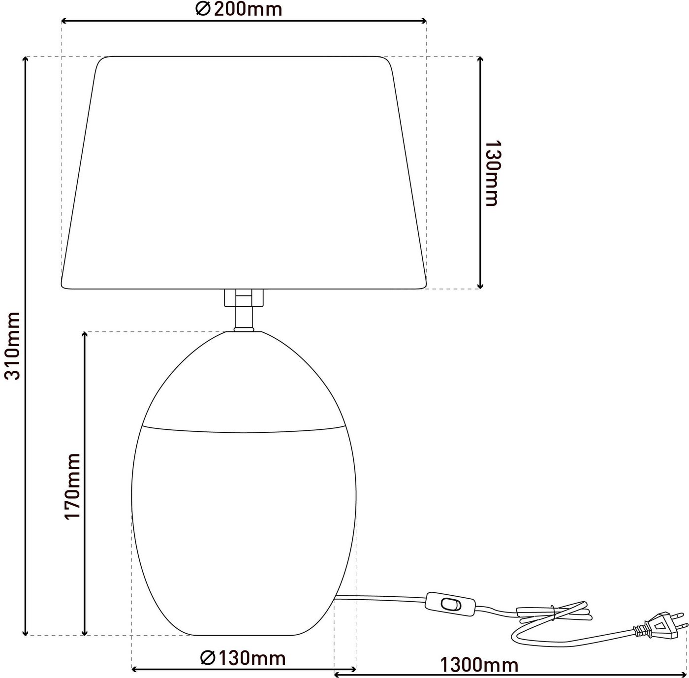 näve Tischleuchte Talia, ohne Leuchtmittel, Keramikfuß, Textilschirm, Zuleitung 130 cm mit Kippschalter, E14 – Bild 5 von 5