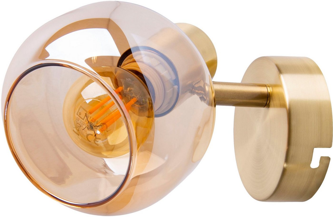 näve Wandstrahler Libby, ohne Leuchtmittel, 1flg. flexibel verstellbar Glasschirm in amber getönt excl. 1xE14 – Bild 2 von 5