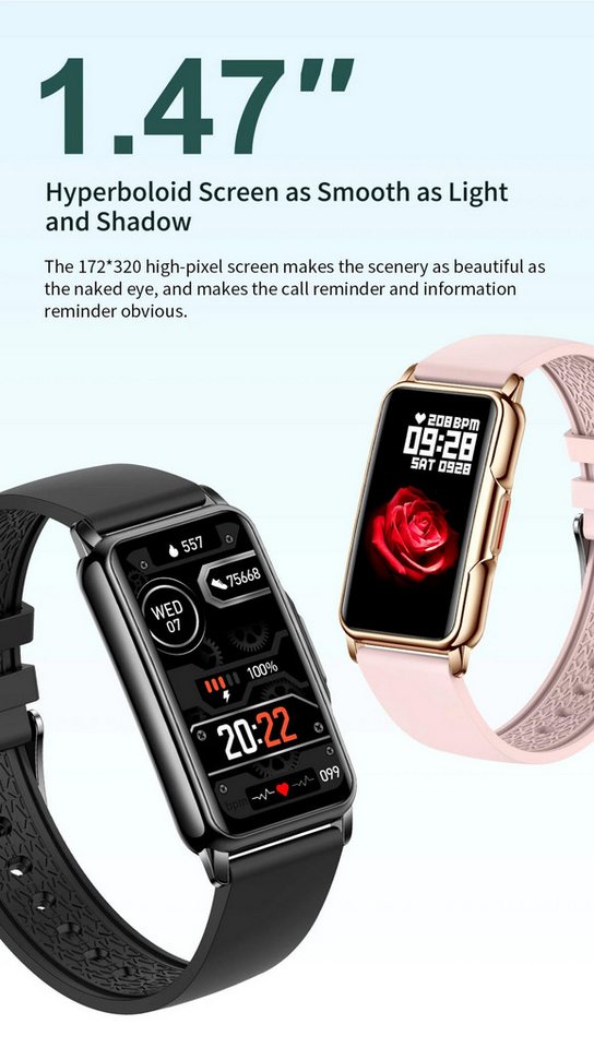 Nagham Ghazal Aswad Smartwatch 1,47 zoll Full Touch Herzfrequenz Sport Smart Armband Smartwatch – Bild 2 von 5