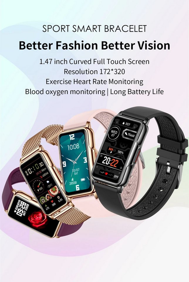 Nagham Ghazal Aswad Smartwatch 1,47 zoll Full Touch Herzfrequenz Sport Smart Armband Smartwatch – Bild 4 von 5
