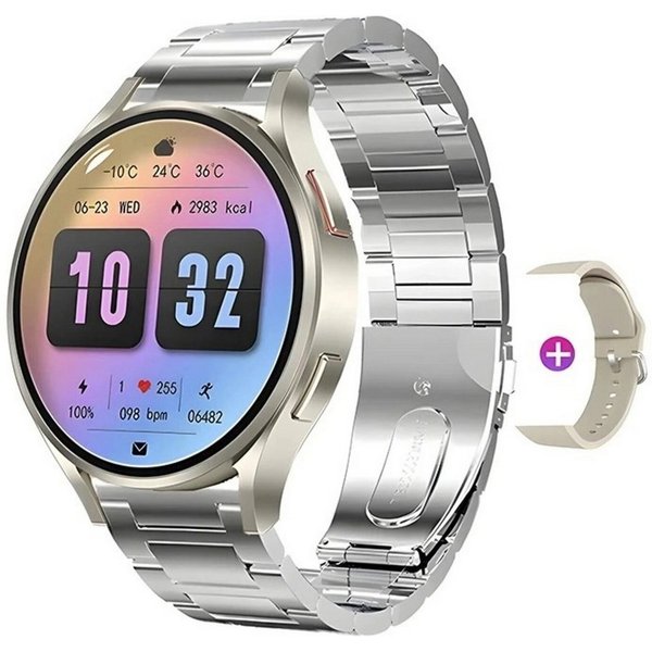 Nagham Ghazal Aswad Smartwatch Bluetooth-Anruf, AMOLED-Sprachanruf, NFC, GPS, Sport 2025 Smartwatch (4,4cm cm/1,39 Zoll)