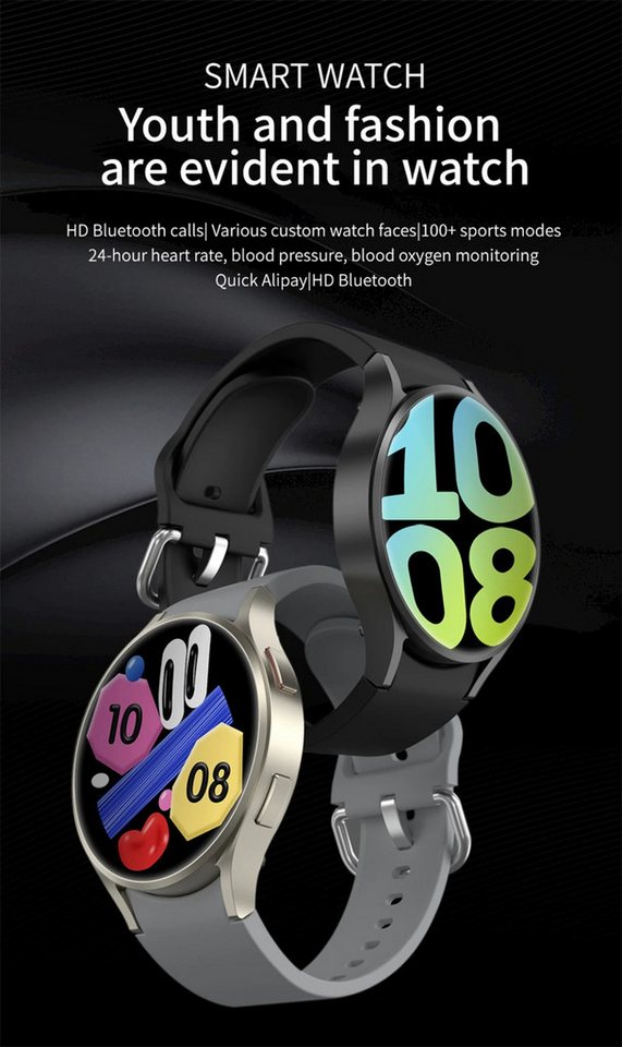 Nagham Ghazal Aswad Smartwatch Bluetooth-Anruf, AMOLED-Sprachanruf, NFC, GPS, Sport 2025 Smartwatch (4,4cm cm/1,39 Zoll) – Bild 2 von 5
