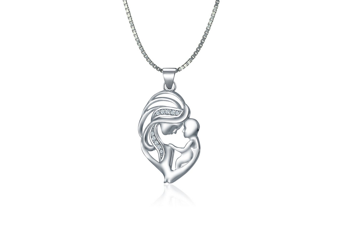 NAHLE Kette mit Anhänger Mutter Kind Silber Kette (inkl. Schmuckbox), 925 Silber Anhänger mit Zirkonia - rhodiniert – Bild 2 von 5