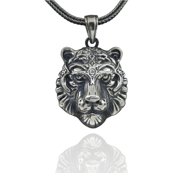 NAHLE Kette mit Anhänger Silber Tiger mit Silber Fuchsschwanz Kette 55cm 65cm (2-tlg., inkl. Schmuckbox), 925 Silber Fuchsschwanzkette 55cm oder 65cm Länge ausw