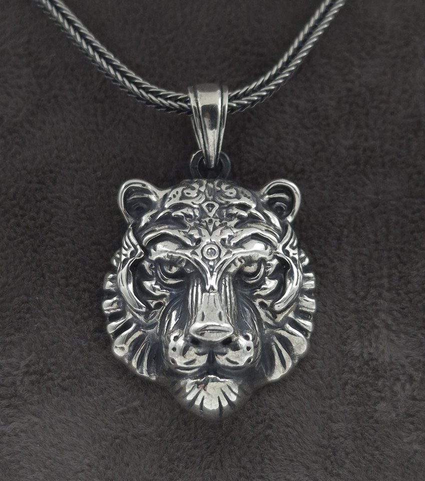 NAHLE Kette mit Anhänger Silber Tiger mit Silber Fuchsschwanz Kette 55cm 65cm (2-tlg., inkl. Schmuckbox), 925 Silber Fuchsschwanzkette 55cm oder 65cm Länge ausw – Bild 2 von 5
