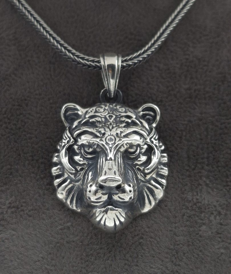 NAHLE Kette mit Anhänger Silber Tiger mit Silber Fuchsschwanz Kette 55cm 65cm (2-tlg., inkl. Schmuckbox), 925 Silber Fuchsschwanzkette 55cm oder 65cm Länge ausw – Bild 5 von 5