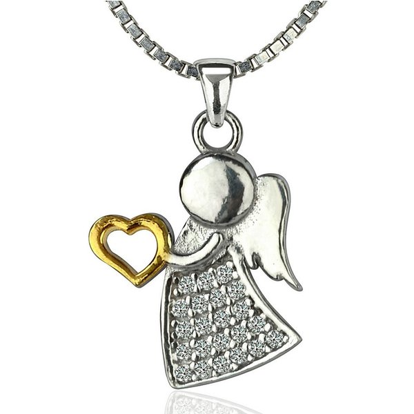 NAHLE Kette mit Anhänger Silberkette 925 Engel Silber Schutzengel, 925 Silber Anhänger mit Zirkonia - rhodiniert