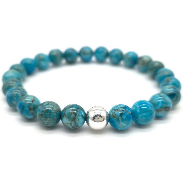 NAHLE Perlenarmband Echter Türkis mit 925 Silberperle Naturstein Armband (inkl. Schmuckbox), dehnbar - mit 925 Silberperle - in vielen Größen erhältlich