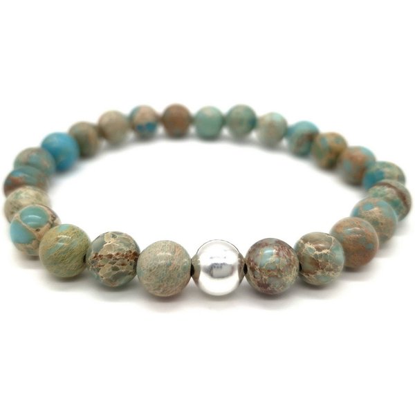 NAHLE Perlenarmband Variscit mit 925 Silberperle Naturstein Armband (inkl. Schmuckbox), dehnbar - mit 925 Silberperle - in vielen Größen erhältlich