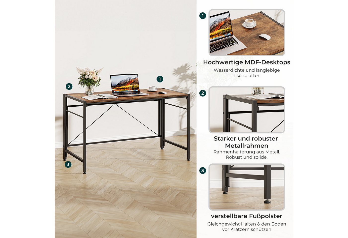 NAIMP Klapptisch Klappschreibtisch, Faltbar Tisch, Computertisch Platzsparend, Tischplatte aus MDF, einfache Montage – Bild 5 von 5