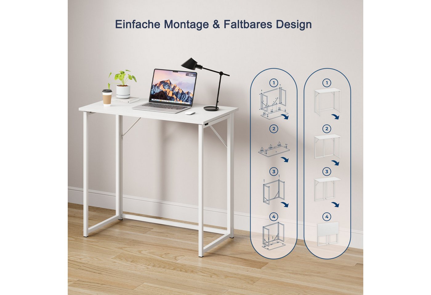 NAIMP Klapptisch Schreibtisch, faltbar Computertisch, Bürotisch für Homeoffice, 80L x 46B x 74H cm – Bild 4 von 5