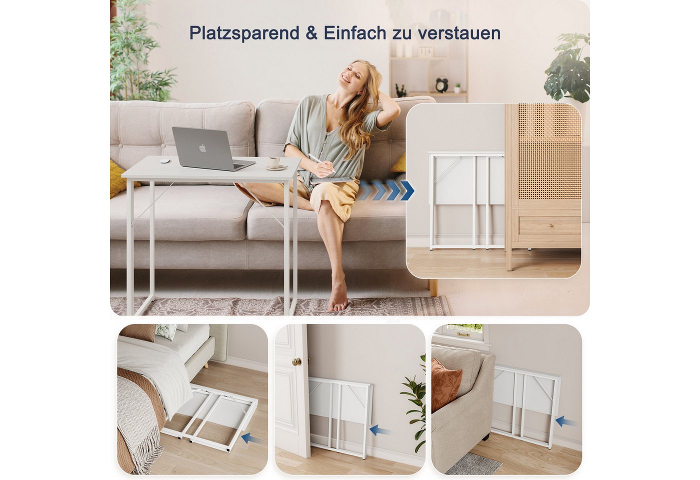 NAIMP Klapptisch Schreibtisch, faltbar Computertisch, Bürotisch für Homeoffice, 80L x 46B x 74H cm – Bild 5 von 5
