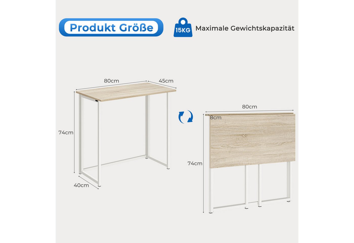 NAIMP Schreibtisch faltbar Computertisch, Klapptisch, Arbeitstisch, Bürotisch, flexibel und platzsparend – Bild 5 von 5